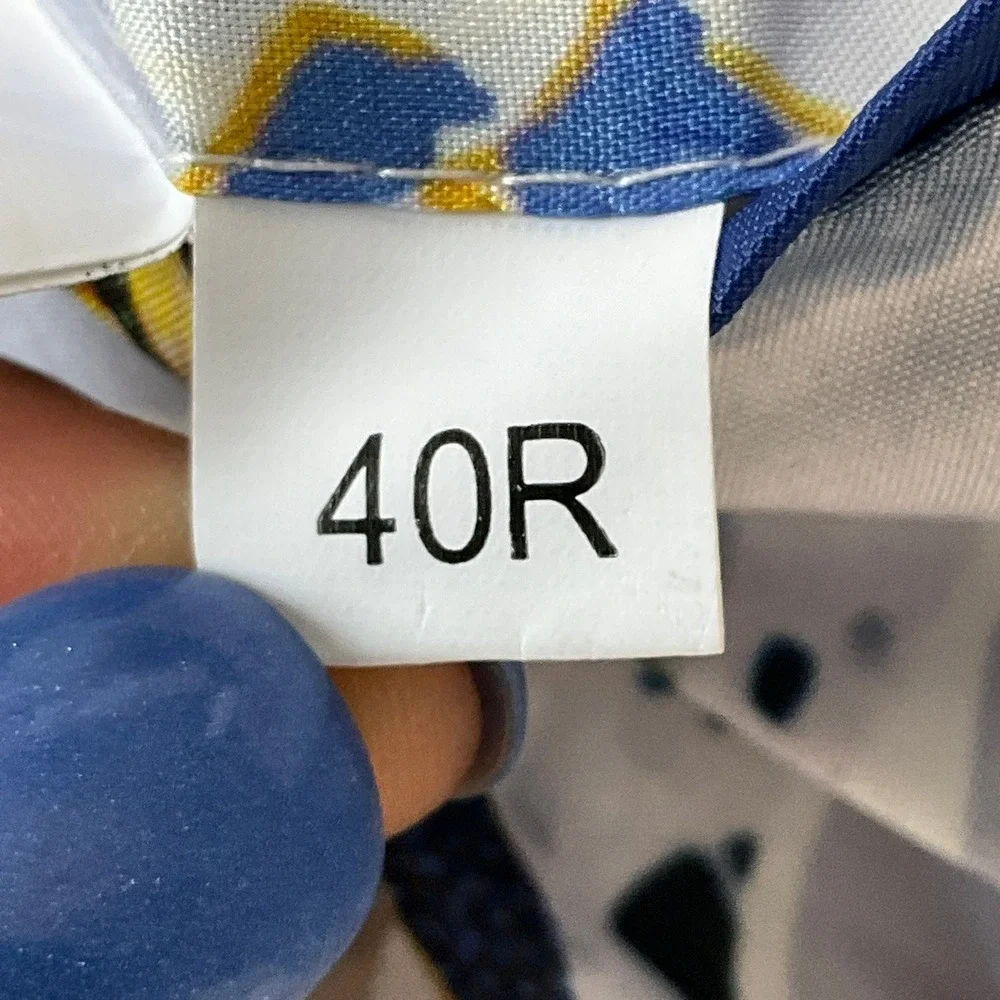 Alan Flusser Sport Coat Mens 40R Blue Linen Blend Windowpane Plaid Floral Blazer